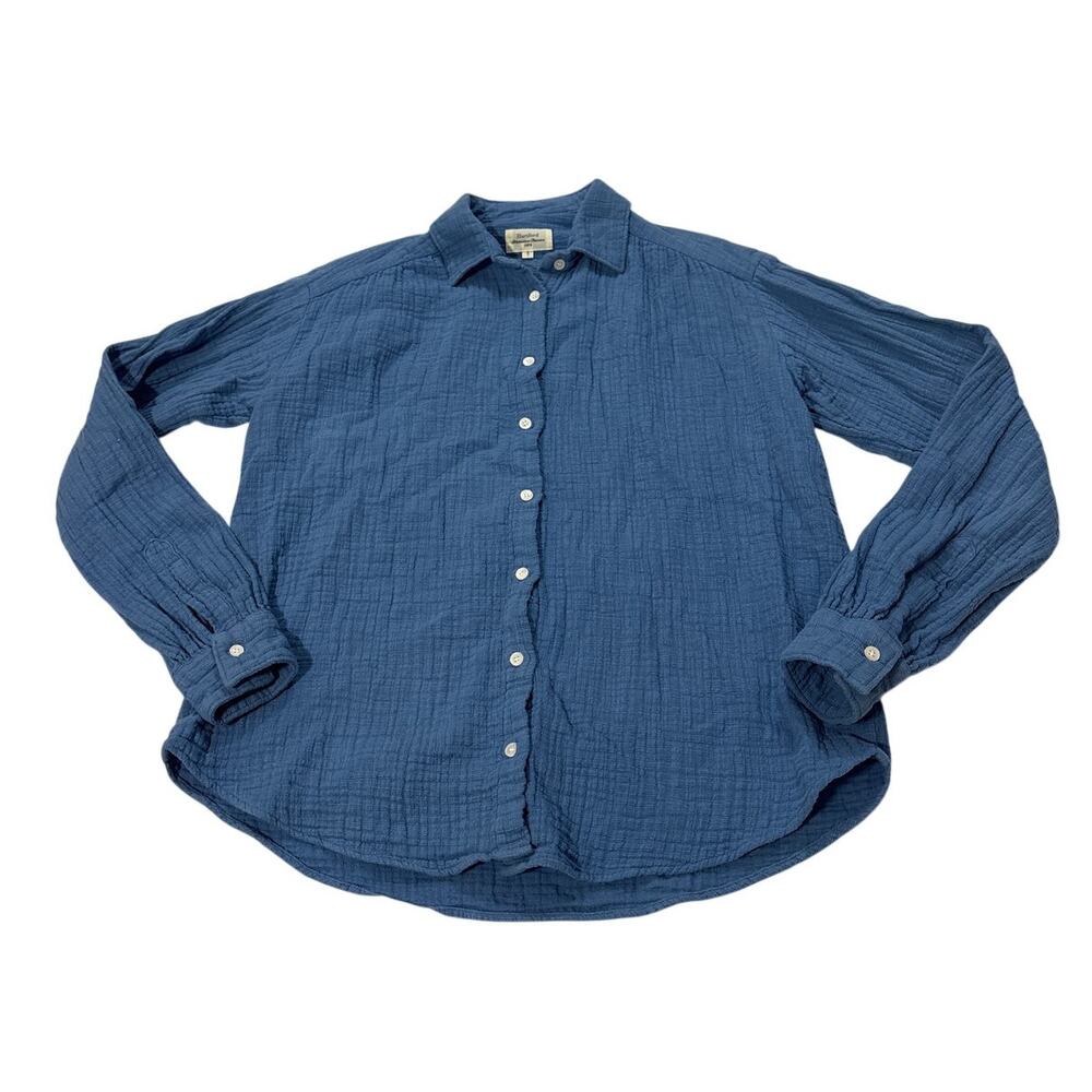 Hartford Women’s 0 Blue Gauze Cotton Button Down Shirt Blouse Nautical Beachy